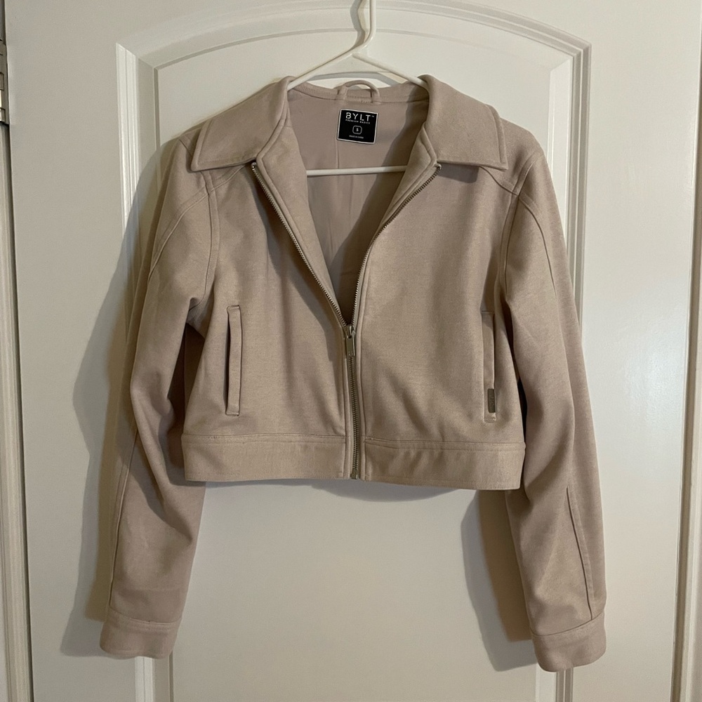 BYLT Basics | Cream Pink Cropped Zip Up Jacket
